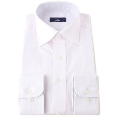 【JOHN PEARSE comfort navy】【STYLISH】【形態安定】ワイドカラーワイシャツ/ピンク×ドビーストライプ