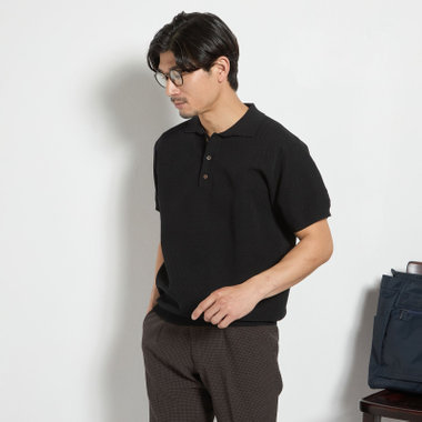 【stanley blacker new york】【半袖】ガーターニットポロ/ブラック