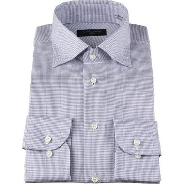 【Donato Vinci Italy Uomo】【形態安定】ワイドカラードレスワイシャツ/ブルー×チェック