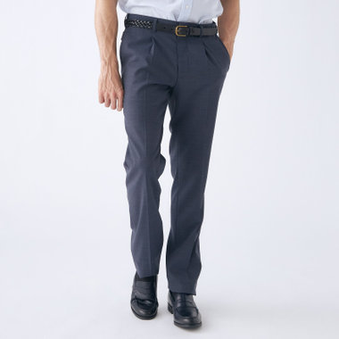 【stanley blacker】【春夏】1タックテーパードパンツ/ネイビー×デニムルック/ウエストムーブ仕様/※裾上げ必要