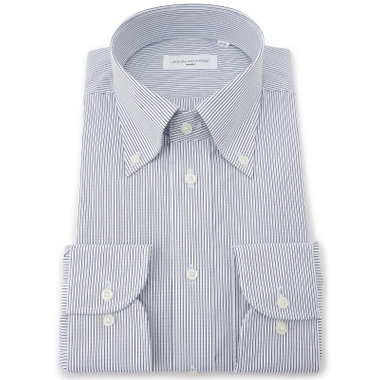 【JOHN PEARSE White】【形態安定】ボタンダウンドレスシャツ/ホワイト×ネイビーストライプ/Oil guard