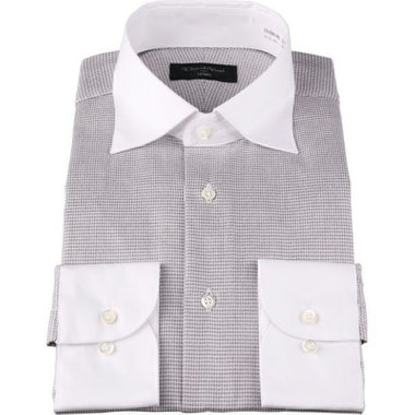 【Donato Vinci Italy Uomo】【形態安定】クレリックワイドカラードレスワイシャツ/グレー×チェック