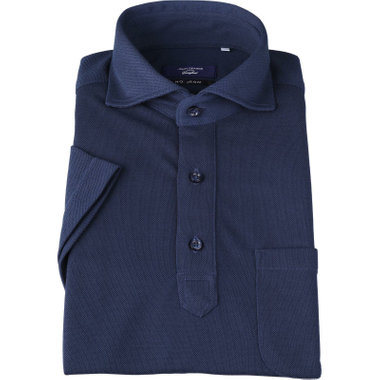 【半袖】【JOHN PEARSE comfort navy】【ノーアイロン】ホリゾンタルワイドビズポロシャツ プルオーバータイプ/ネイビー/ULTRA MOVE/ニット素材