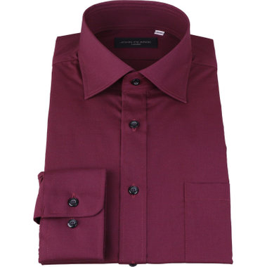 【WEB限定/OUTLET/汚れ・キズ等有】【JOHN PEARSE Black】【形態安定】ワイドカラードレスワイシャツ/ワイン×ソリッド