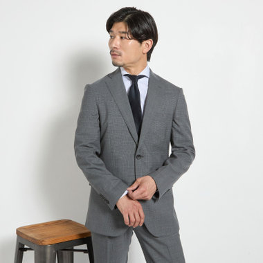 【JOHN PEARSE comfort】【春夏】2釦シングルスーツ ショートタック/グレー×チェック/REAL GRAY/NEW ZEALAND WOOL/SustainaBee Wool/※裾上げ必要