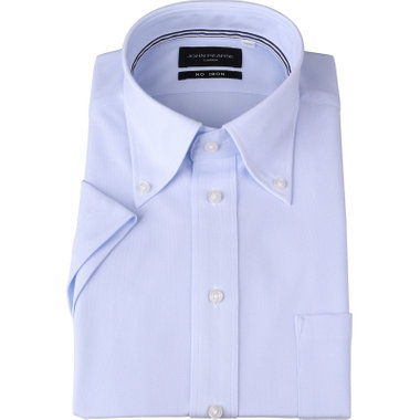 【半袖】【JOHN PEARSE Black】【ノーアイロン】ボタンダウンドレスワイシャツ/ブルー×ドビー/襟裏テープ/ULTRA MOVE/ニット素材