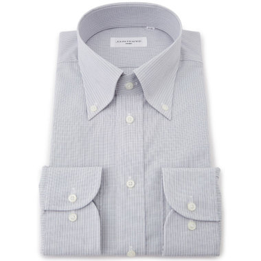 【JOHN PEARSE White】【形態安定】ボタンダウンドレスシャツ/グレー×ホワイトストライプ/Oil guard