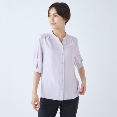 【NATURAL BEAUTY】バンドカラーブラウス/パープル