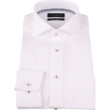 【WEB限定/OUTLET/汚れ・キズ等有】【JOHN PEARSE Black】【ノーアイロン】ホリゾンタルワイドカラードレスワイシャツ/ホワイト/釦付糸：ネイビー/ULTRA MOVE/ニット素材