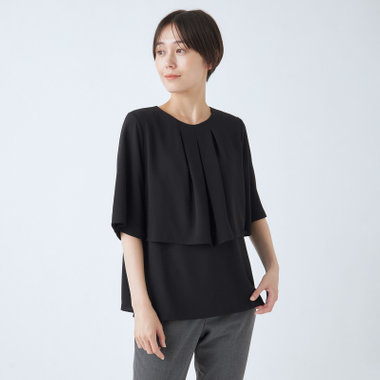 【NATURAL BEAUTY】ケープ風ブラウス/ブラック