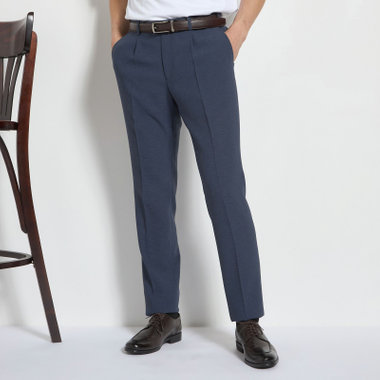 【JOHN PEARSE comfort navy】【春夏】1タックパンツ/ブルー×ドットエアー＆カラミ織り/ウエストムーブ仕様/※裾上げ必要