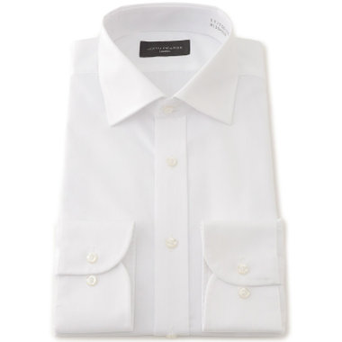 【JOHN PEARSE Black】【形態安定】ワイドカラーワイシャツ/ホワイト×ドビーストライプ