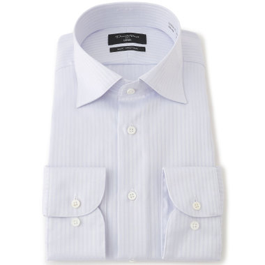 【Donato Vinci Italy Uomo】【STYLISH】【形態安定】【綿100％】ワイドカラードレスワイシャツ/グレー×ドビーストライプ/SILK PROTEIN