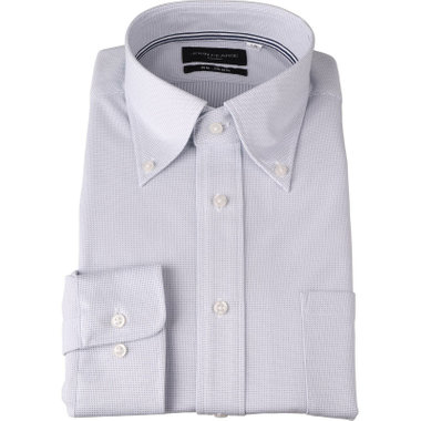 【WEB限定/OUTLET/汚れ・キズ等有】【JOHN PEARSE Black】【ノーアイロン】ボタンダウンドレスワイシャツ/ブルー×ピンドットドビー/ULTRA MOVE/ニット素材