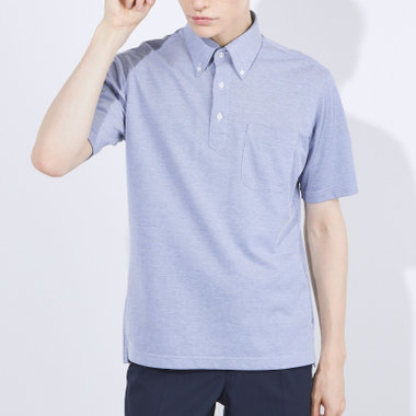 【半袖】【JOHN PEARSE comfort navy】【ノーアイロン】ボタンダウンビズポロシャツ プルオーバータイプ/サックス/ULTRA MOVE/ニット素材
