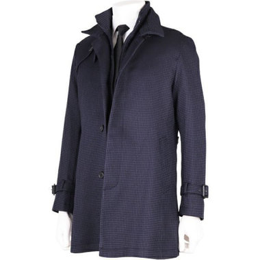 【Comin's】スタンドカラーレイヤードコート/ネイビー×ワッフル