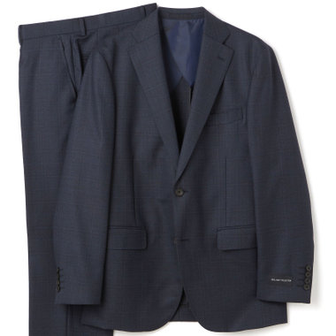 【JOHN PEARSE comfort】【秋冬】2釦シングルスーツ ショートタック/ネイビー×チェック/REAL NAVY/NEW ZEALAND WOOLSHOWER CLEAN/SustainaBee Wool/※裾上げ必要