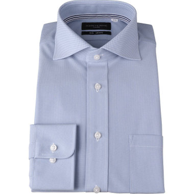 【WEB限定/OUTLET/汚れ・キズ等有】【JOHN PEARSE Black】【ノーアイロン】ホリゾンタルワイドカラードレスワイシャツ/ブルー×ドビー/ULTRA MOVE/ニット素材