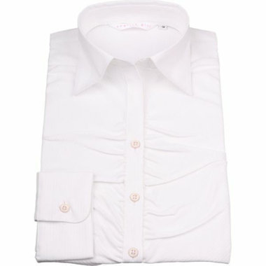 【WEB限定/OUTLET/汚れ・キズ等有】【english girl by J.P.】スキッパーカラーブラウス/ホワイト×ドビーツイル/ギャザー/HIGH SPEC FABRIC