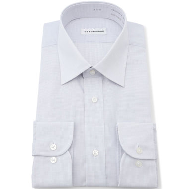 【形態安定】ワイドカラーワイシャツ/グレー×チェック