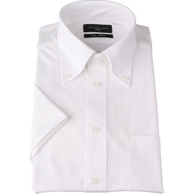 【WEB限定/OUTLET/汚れ・キズ等有】【半袖】【JOHN PEARSE Black】【ノーアイロン】ボタンダウンドレスワイシャツ/ホワイト×ドビーストライプ/ULTRA MOVE/ニット素材