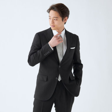 【JOHN PEARSE comfort】【通年】2釦シングルフォーマル 1タック/ブラック/ウエストシャーリング仕様/ストレッチ/ULTRA MOVE/※裾上げ必要