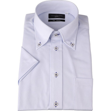 【WEB限定/OUTLET/汚れ・キズ等有】【半袖】【JOHN PEARSE Black】【ノーアイロン】ボタンダウンドレスワイシャツ/ブルー×ドビー/釦ホール・釦付糸：ネイビー/ULTRA MOVE/ニット素材