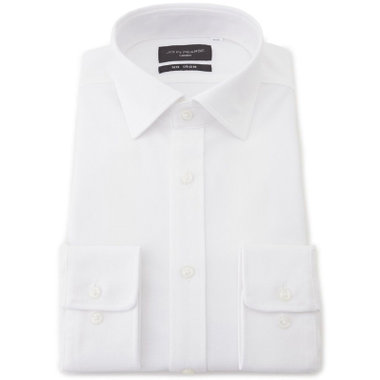 【JOHN PEARSE Black】【ノーアイロン】ワイドカラーワイシャツ/ホワイト×ドビー/ULTRA MOVE「ニット素材」「ノーアイロン」「ストレッチ」「高通気性」