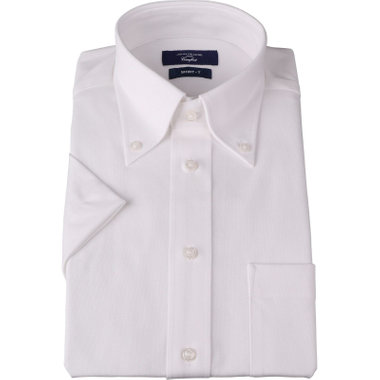 【WEB限定/OUTLET/汚れ・キズ等有】【半袖】【JOHN PEARSE comfort navy】【ノーアイロン】ボタンダウンドレスワイシャツ/ホワイト/ニット素材/SHIRT-T