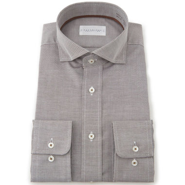 【KANSAIMAN collection】【形態安定】【スタイリッシュシルエット】ワイドカラースナップダウンワイシャツ/ブラウン