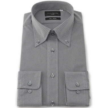 【JOHN PEARSE Black】【ノーアイロン】ボタンダウンドレスワイシャツ/グレー×ドビー/ULTRA MOVE「ニット素材」「ノーアイロン」「ストレッチ」「高通気性」