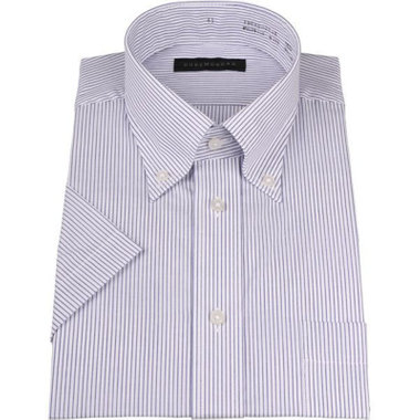 【WEB限定/OUTLET/汚れ・キズ等有】【半袖】【DUKEMORGAN】【形態安定】ボタンダウンワイシャツ/ホワイト×ネイビーストライプ