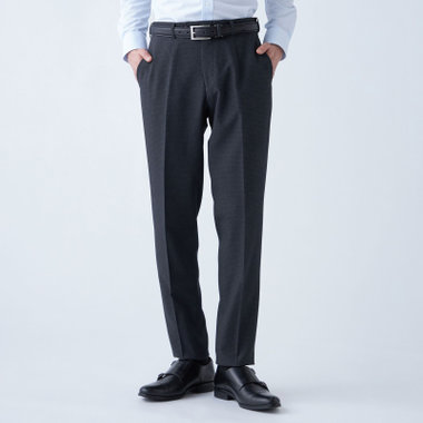 【JOHN PEARSE comfort navy】【秋冬】機能性ポリエステル 1タックパンツ/ネイビー×チェック/ウエストムーブ仕様/ULTRA MOVE/※裾上げ必要