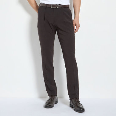 【発送在庫あり】【ファブリーズ認定！抗菌消臭加工】【JOHN PEARSE White】【春夏】1タックパンツ/ブラウン×マイクロチェック/ULTRA MOVE/ウエストムーブ仕様/※裾上げ必要