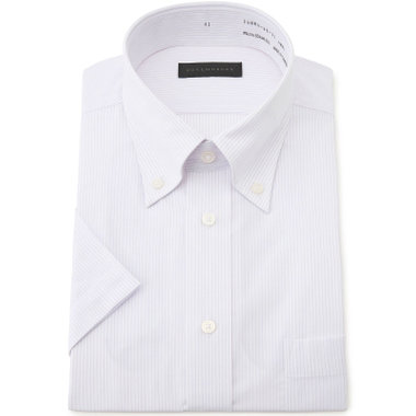 【半袖】【DUKEMORGAN】【形態安定】ボタンダウンワイシャツ/ホワイト×パープルストライプ