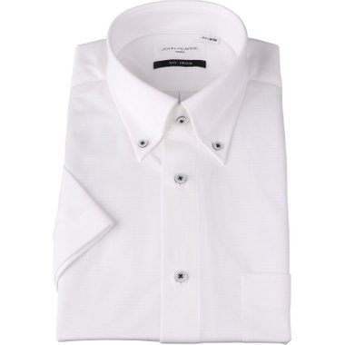 【WEB限定/OUTLET/汚れ・キズ等有】【半袖】【JOHN PEARSE White】【ノーアイロン】ボタンダウンドレスワイシャツ/ホワイト×ドビー/釦付糸：ネイビー/ULTRA MOVE/ニット素材