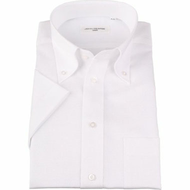 【半袖】【JOHN PEARSE White】【形態安定】ボタンダウンドレスシャツ/ホワイト×ドビー/Oil guard