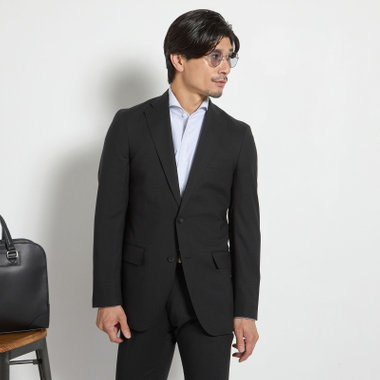 【JOHN PEARSE comfort】【春夏】2釦シングルスーツ ショートタック/ブラック×チェック/REAL BLACK/NEW ZEALAND WOOL/SHOWER CLEAN/SustainaBee Wool/※裾上げ必要