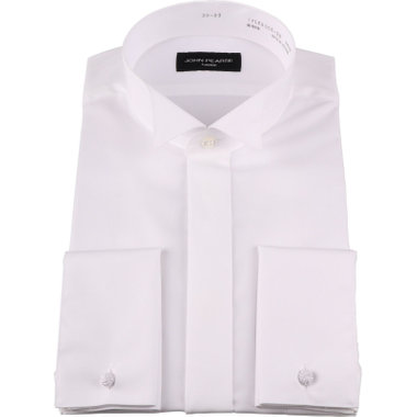 【WEB限定/OUTLET/汚れ・キズ等有】【JOHN PEARSE Black】【形態安定】ウィングカラードレスワイシャツ/ホワイト×ソリッド/ゴムカフス付き