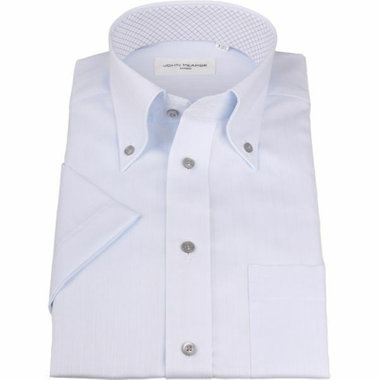 【半袖】【JOHN PEARSE White】【形態安定】ボタンダウンドレスシャツ/ブルー×ドビーストライプ/襟裏別布/釦・釦付糸：グレー/Oil guard