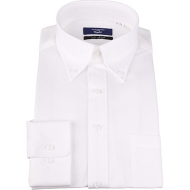 【WEB限定/OUTLET/汚れ・キズ等有】【JOHN PEARSE comfort navy】【ノーアイロン】ボタンダウンドレスワイシャツ/ホワイト×ドビー/ULTRA MOVE/ニット素材
