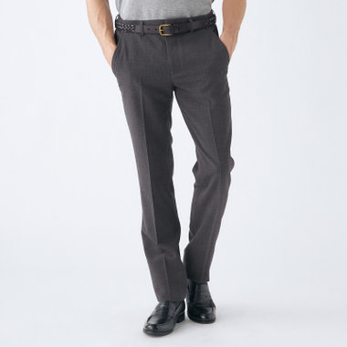 【stanley blacker new york】【春夏】0タックテーパードパンツ/グレー×ストレッチサッカー/ウエストムーブ仕様/※裾上げ必要