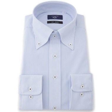 【JOHN PEARSE comfort navy】ボタンダウンカラーワイシャツ/ブルー×ストライプ/ULTRA MOVE「ニット素材」「ノーアイロン」「ストレッチ」「高通気性」