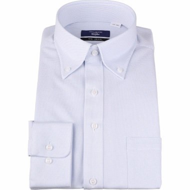 【WEB限定/OUTLET/汚れ・キズ等有】【JOHN PEARSE comfort navy】【ノーアイロン】ボタンダウンドレスワイシャツ/ホワイト×ブルー刺子柄/ULTRA MOVE/ニット素材