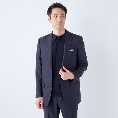 【KANSAIMAN collection】【春夏】Real navy collection / ネイビー×チェック/ 2釦ワンタック/ シャワークリーン/ シロセット ※裾直し必要