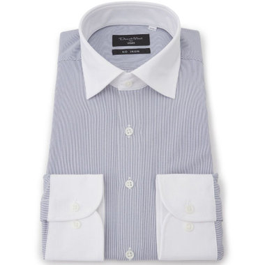 【Donato Vinci Italy Uomo】【ノーアイロン】クレリックワイドカラーワイシャツ/ネイビー×ストライプ/ULTRA MOVE/オイルガード/ニット素材