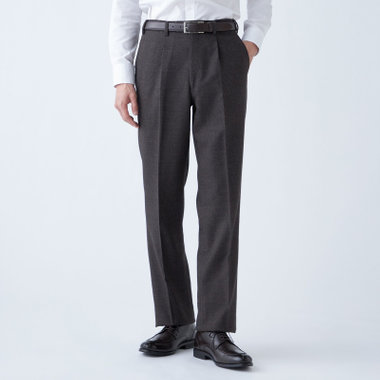 【JOHN PEARSE White】【秋冬】ウール高機能ポリエステルブレンド 1タックスラックス/ブラウン×ハウンドトゥース/ウエストムーブ仕様/ULTRA MOVE//裾上げ必要