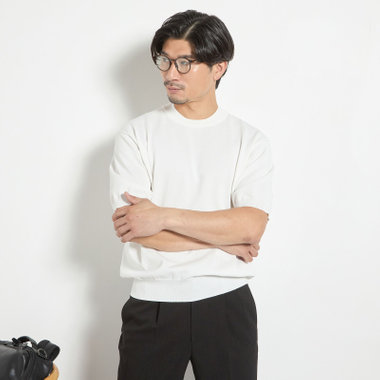 【JOHN PEARSE comfort navy】【半袖】ニットTシャツ/ホワイト