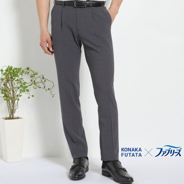 【発送在庫あり】【ファブリーズ認定！抗菌消臭加工】【JOHN PEARSE White】【春夏】1タックパンツ/グレー×グレンチェック/ULTRA MOVE/ウエストムーブ仕様/※裾上げ必要