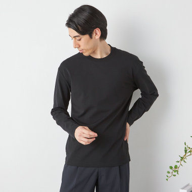 【JOHN PEARSE comfort navy】クルーネックロングTシャツ/ブラック/「吸汗速乾」「接触冷感」「UV加工」